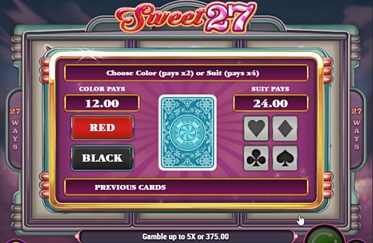 Игра на удвоение в слоте Sweet 27